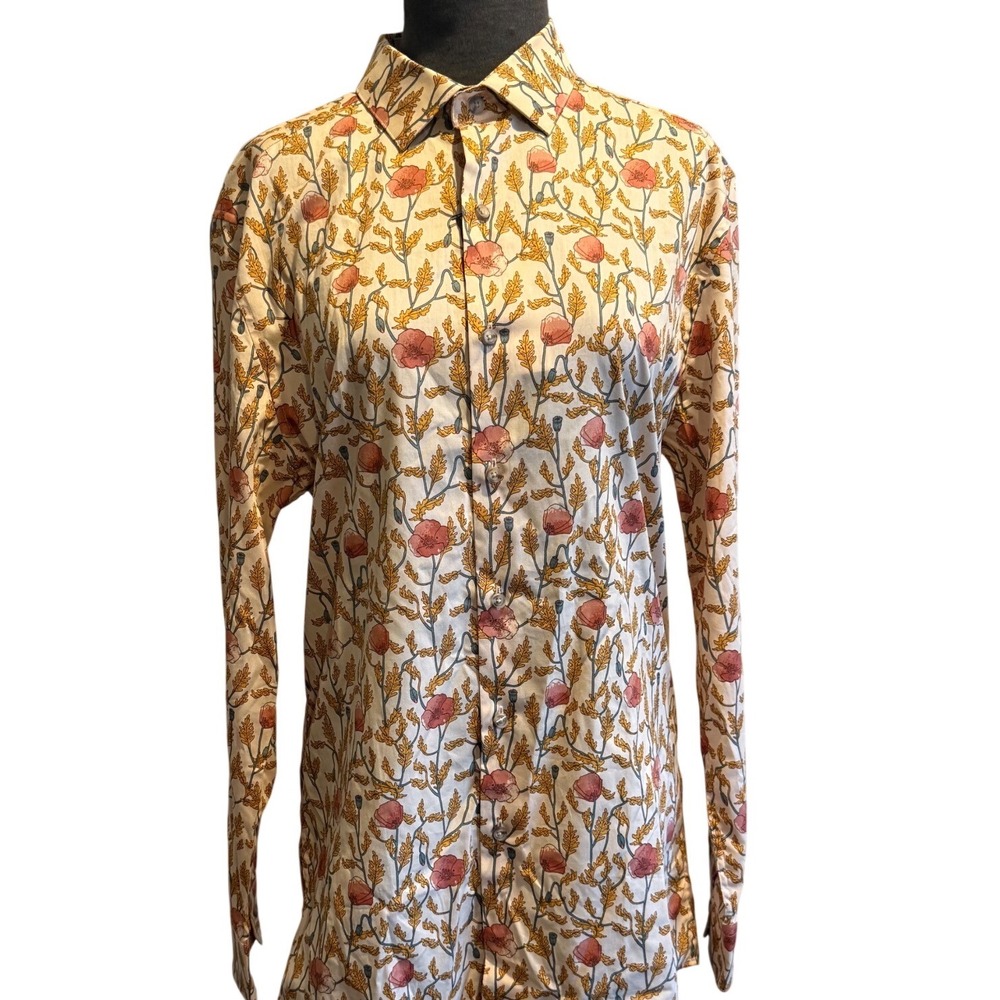 Bar III Floral Button-Down Shirt in Cream, Pink & Gold M NWT